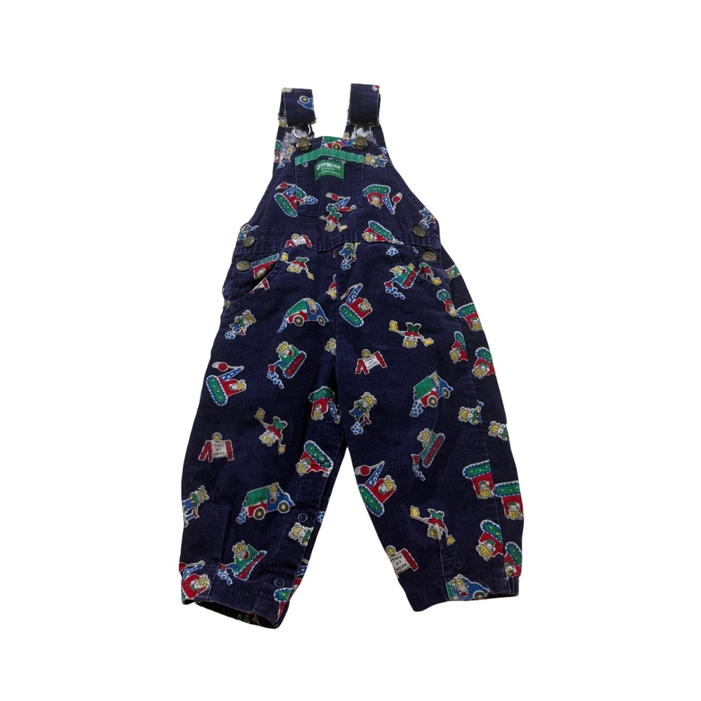 OshKosh B'gosh Overalls 2T Navy Blue Vintage Corduroy Construction Tractor USA